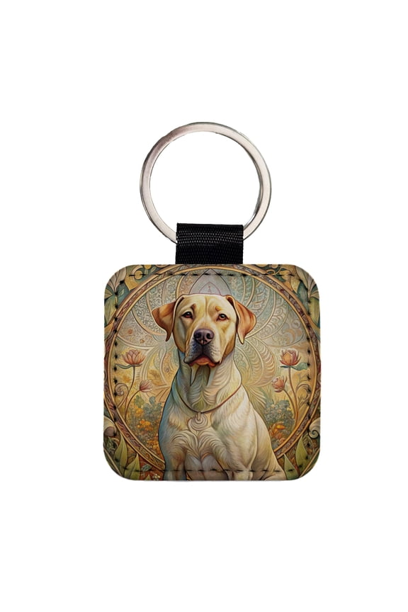 Labrabull Dog Art Nouveau Faux Leather Square Keychain