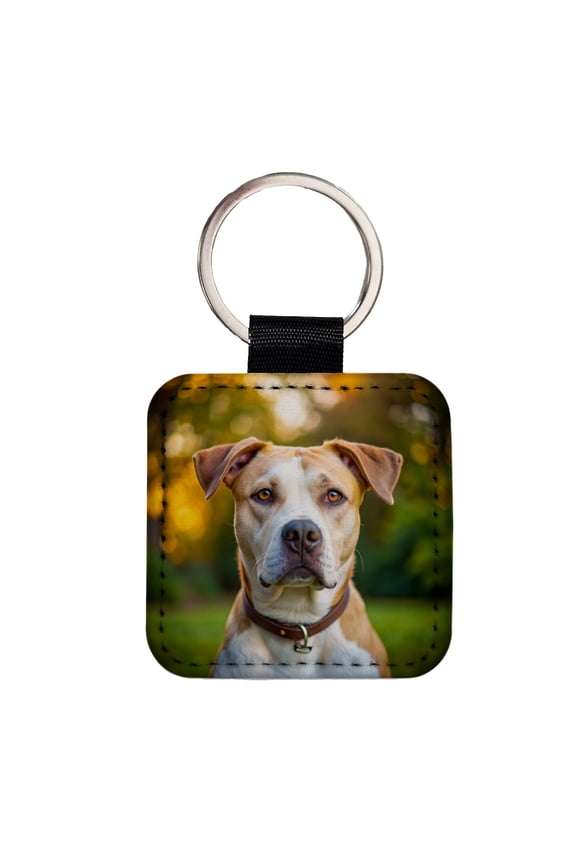 Labrabull Dog Photo Faux Leather Square Keychain