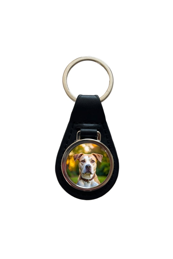 Labrabull Dog Photo Metal Black Leather Keychain