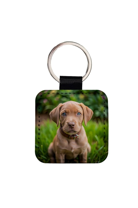 Labrabull Dog Puppy Photo Faux Leather Square Keychain