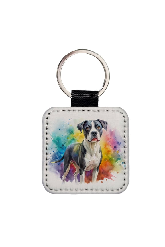 Labrabull Dog Watercolor Style Faux Leather Square Keychain
