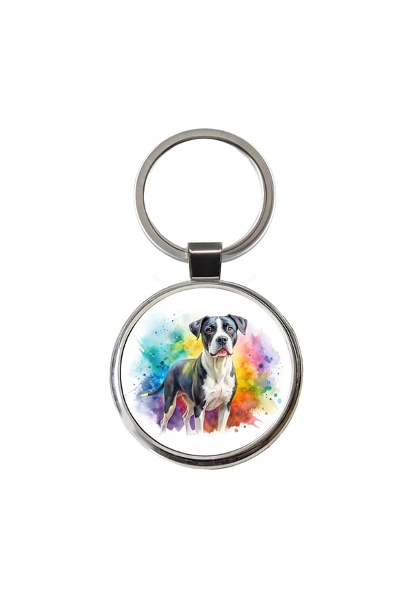 Labrabull Dog Watercolor Style Metal Round Keychain