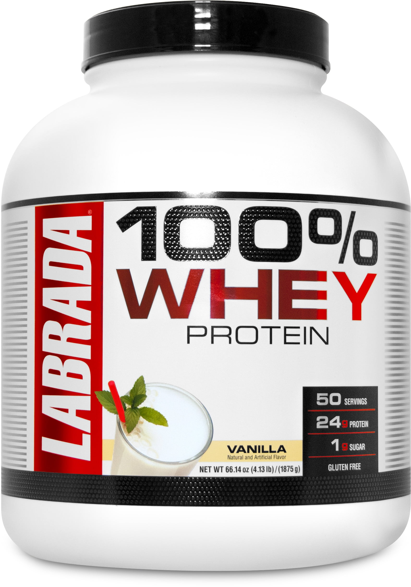 Labrada 100% Whey Protein Powder, Vanilla, 24g Protein, 4.13 LBs, 50 ...