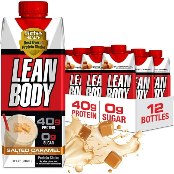 Labrada Lean Body Protein Shake, Salted Caramel, 40g Protein, 17 fl oz Bottles, Pack of 12