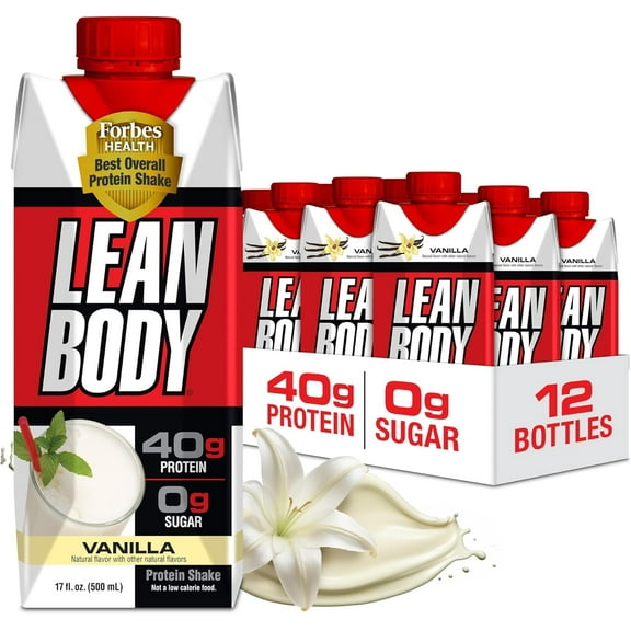 Labrada Lean Body Protein Shake, Vanilla, 40g Protein, 17 fl oz Bottles, Pack of 12