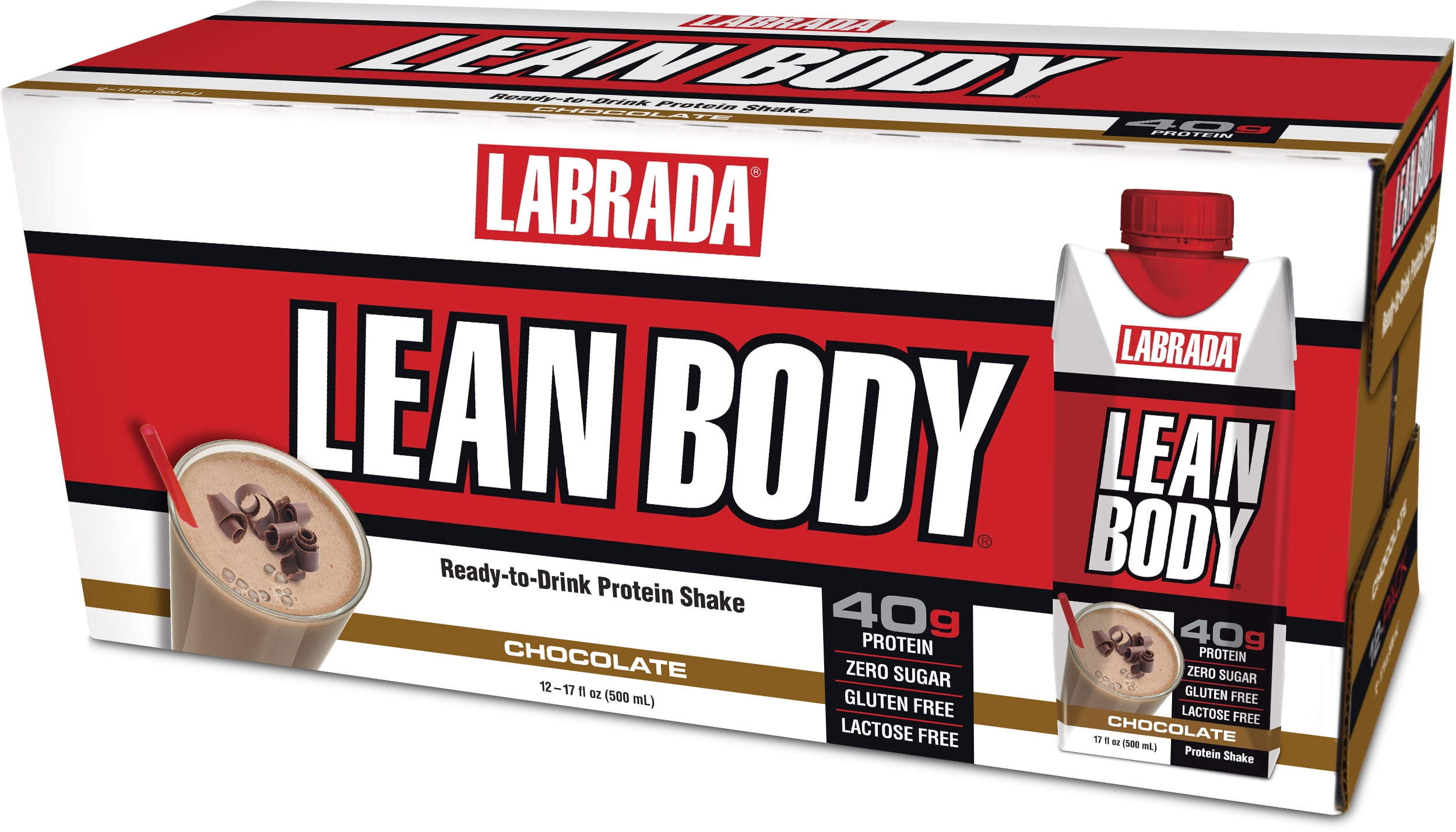 Labrada Lean Body Ready to Drink Protein Shakes, Chocolate, 40g Protein, 17 Fl Oz, 12 Ct