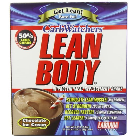 Labrada Nutrition Carb Watchers Lean Body Hi-Protein Meal Replacement Shake, Chocolate Ice Cream, 2.29-Ounce Packets (Pack of 20)