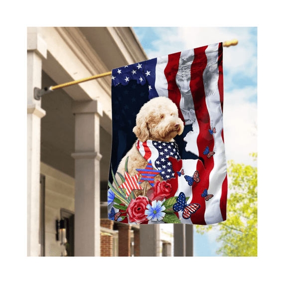 Labradoodle Dog America 4Th Of July Flag, Labradoodle Dog Independence Day Flag 12x18 POLE NOT INCLUDED Garden Flag