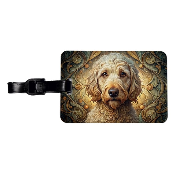 Labradoodle Dog Art Nouveau Faux Leather Travel Luggage Tag