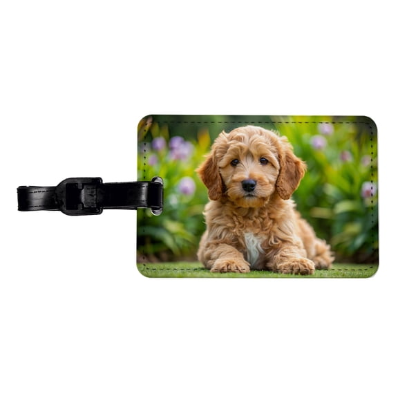 Labradoodle Dog Puppy Photo Faux Leather Travel Luggage Tag