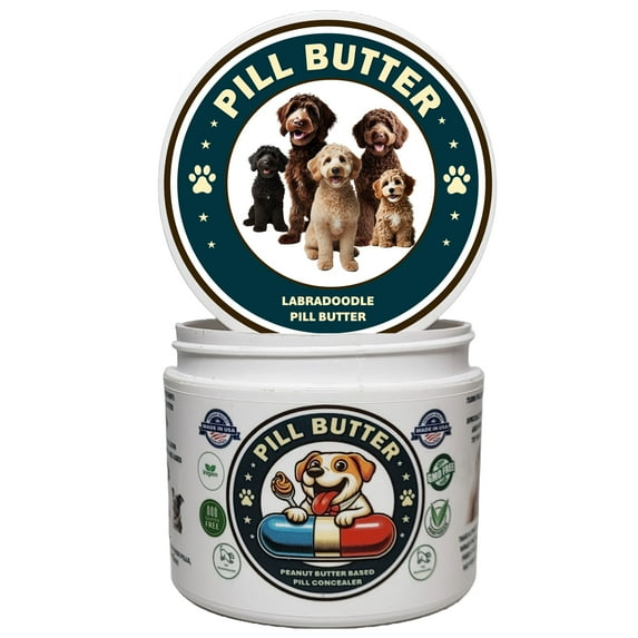 Pill Butter: Labradoodle Dog Treats to Wrap Pills - Moldable Non-Sticky Paste of Human Grade Real Dog Peanut Butter (60 Servings)