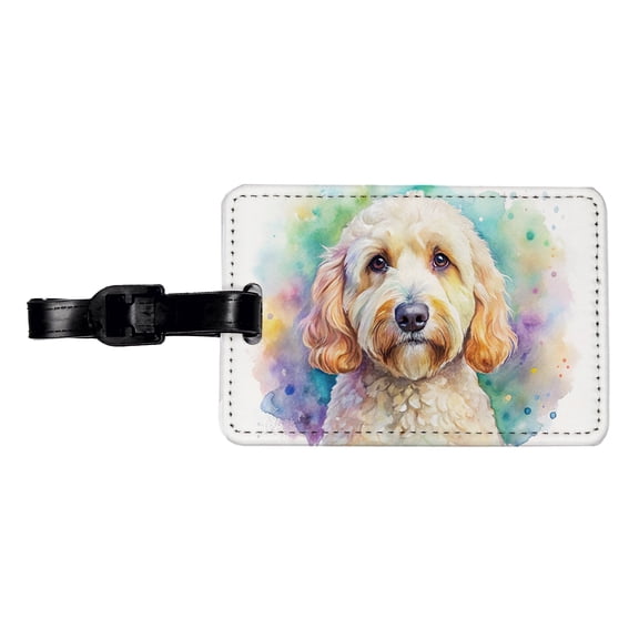 Labradoodle Dog Watercolor Style Faux Leather Travel Luggage Tag