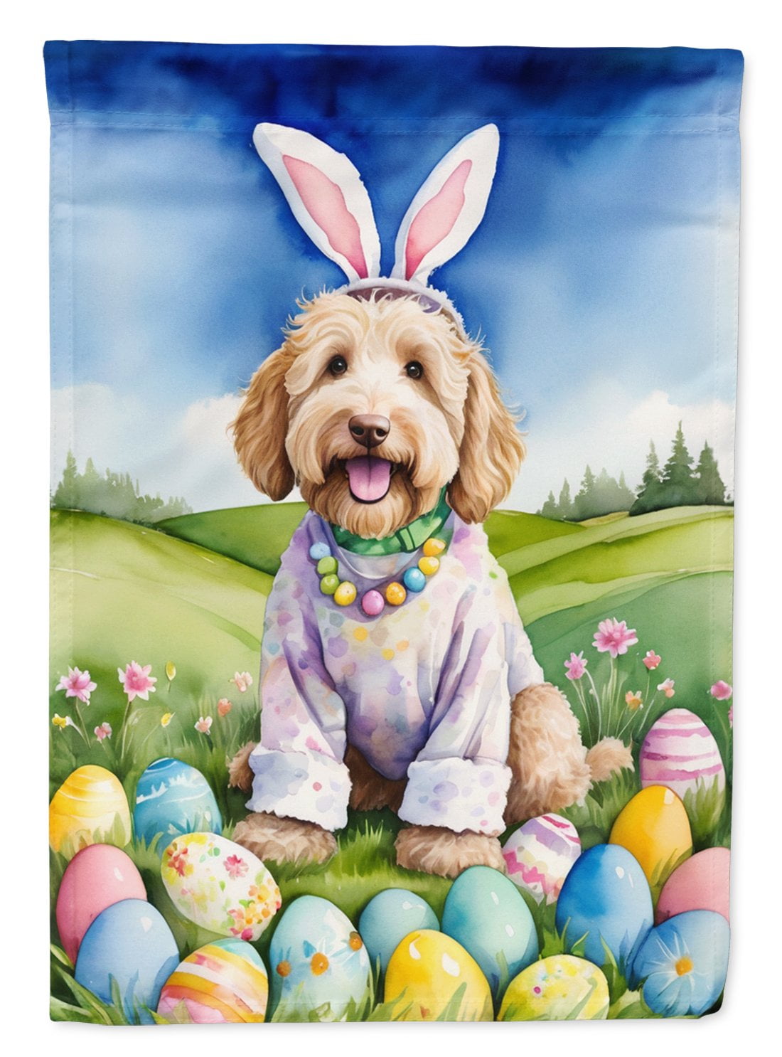 Labradoodle Easter Egg Hunt Garden Flag