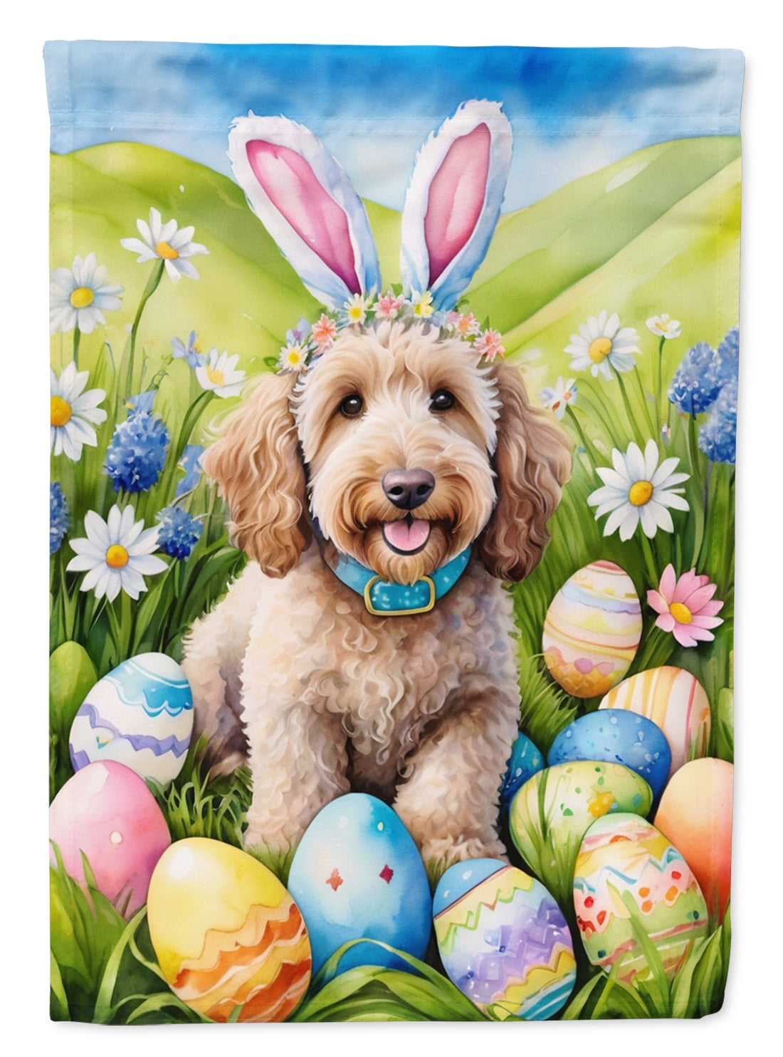 Labradoodle Easter Egg Hunt House Flag 28 in x 40 in