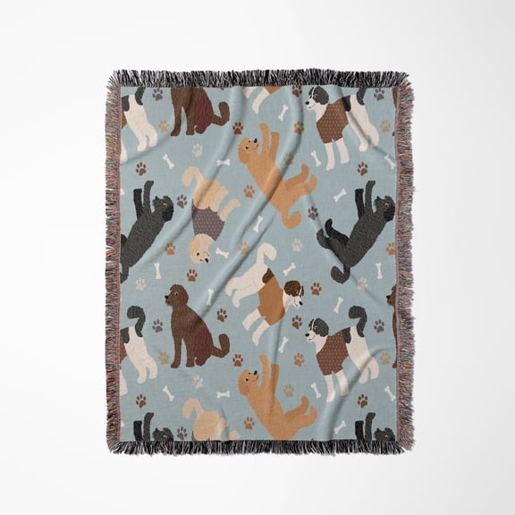 Labradoodle Goldendoodle Paws And Bones Dog Pattern, Woven Blanket