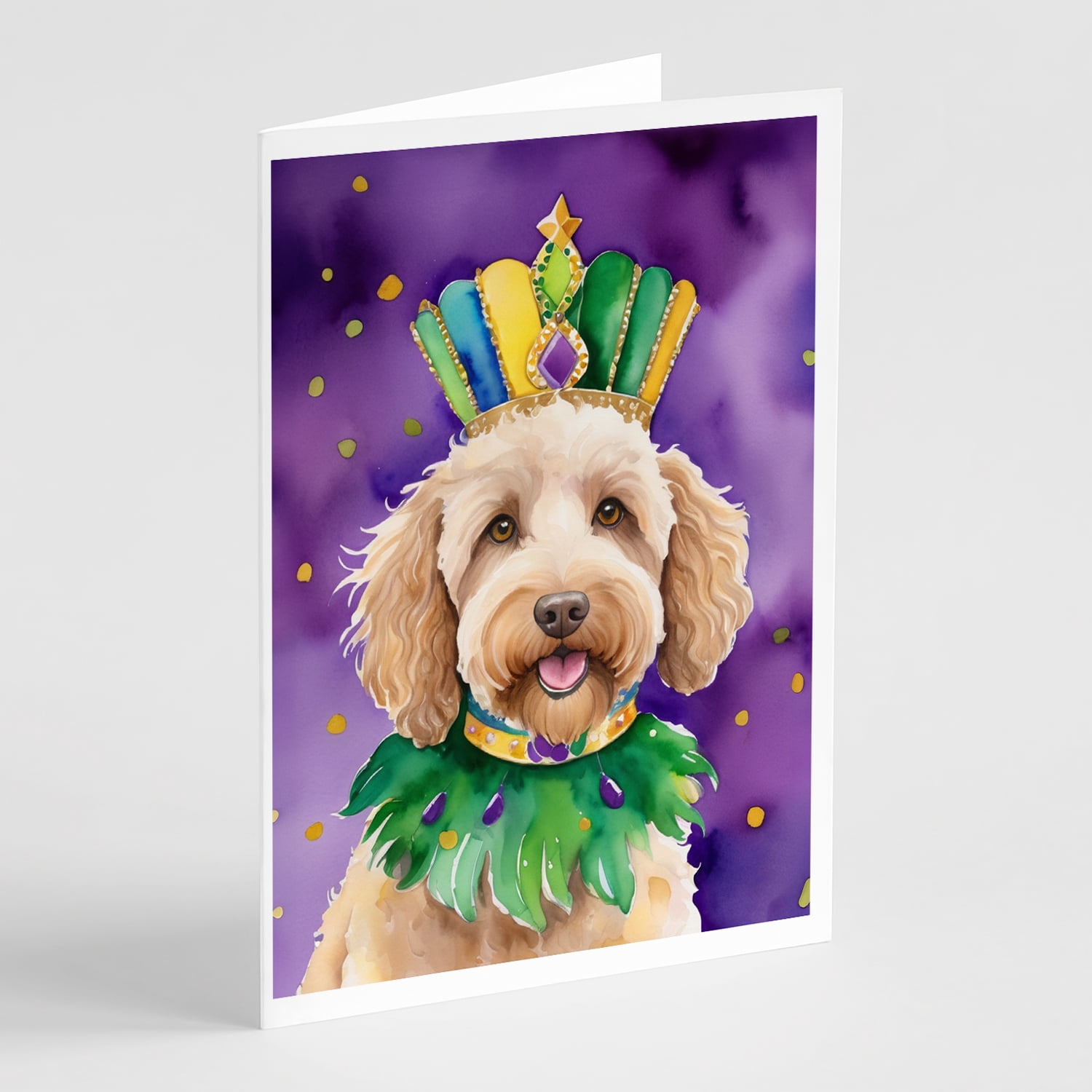 Labradoodle King of Mardi Gras Greeting Cards Pack of 8 7 in x 5 in