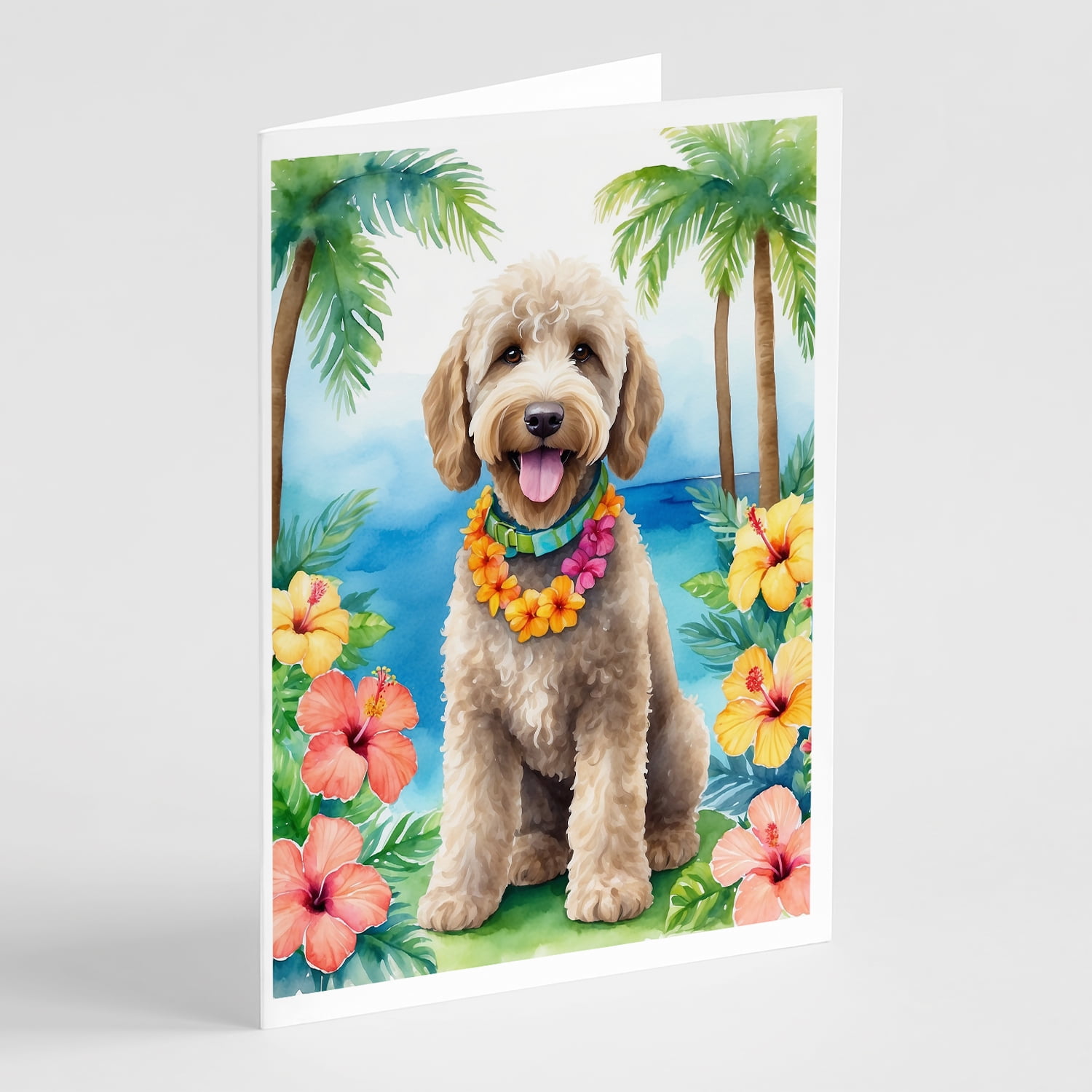 Labradoodle Luau Greeting Cards Pack of 8 7 in x 5 in