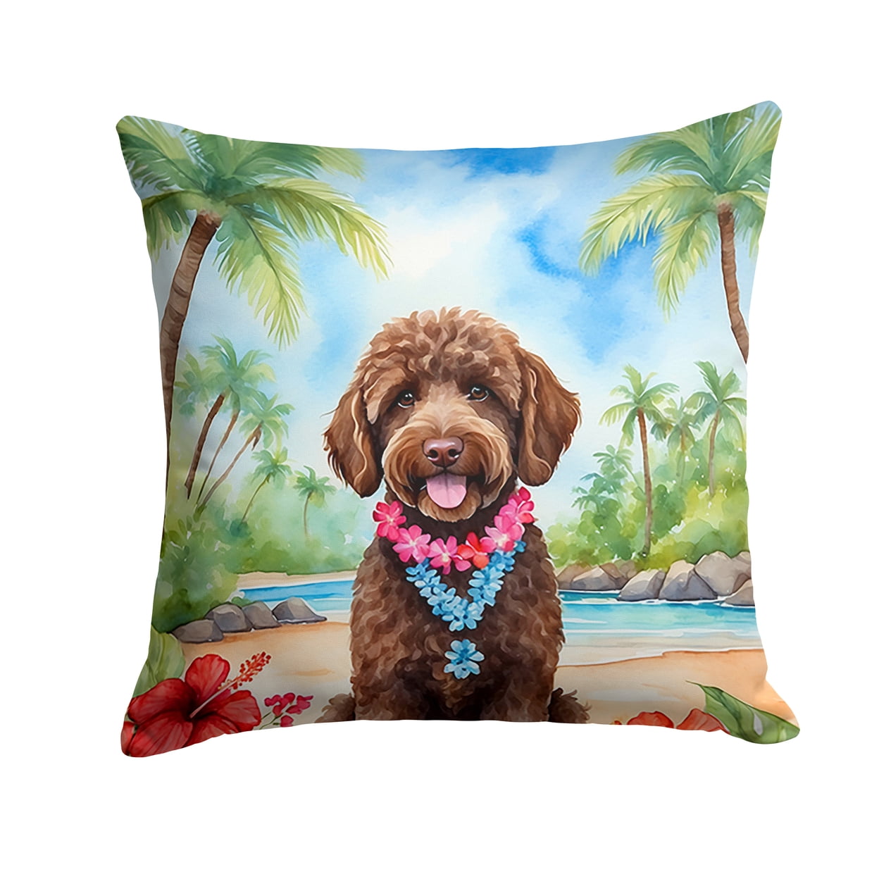 Labradoodle Luau Throw Pillow 18 in x 18 in