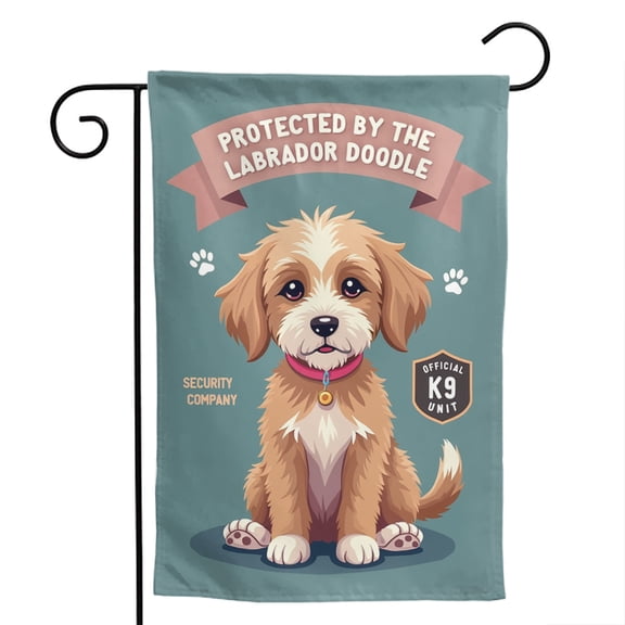 Labradoodle Security Polyester Garden Flag 12.5x18 Inch - Double-Sided Vertical Burlap Outdoor Yard Welcome Sign