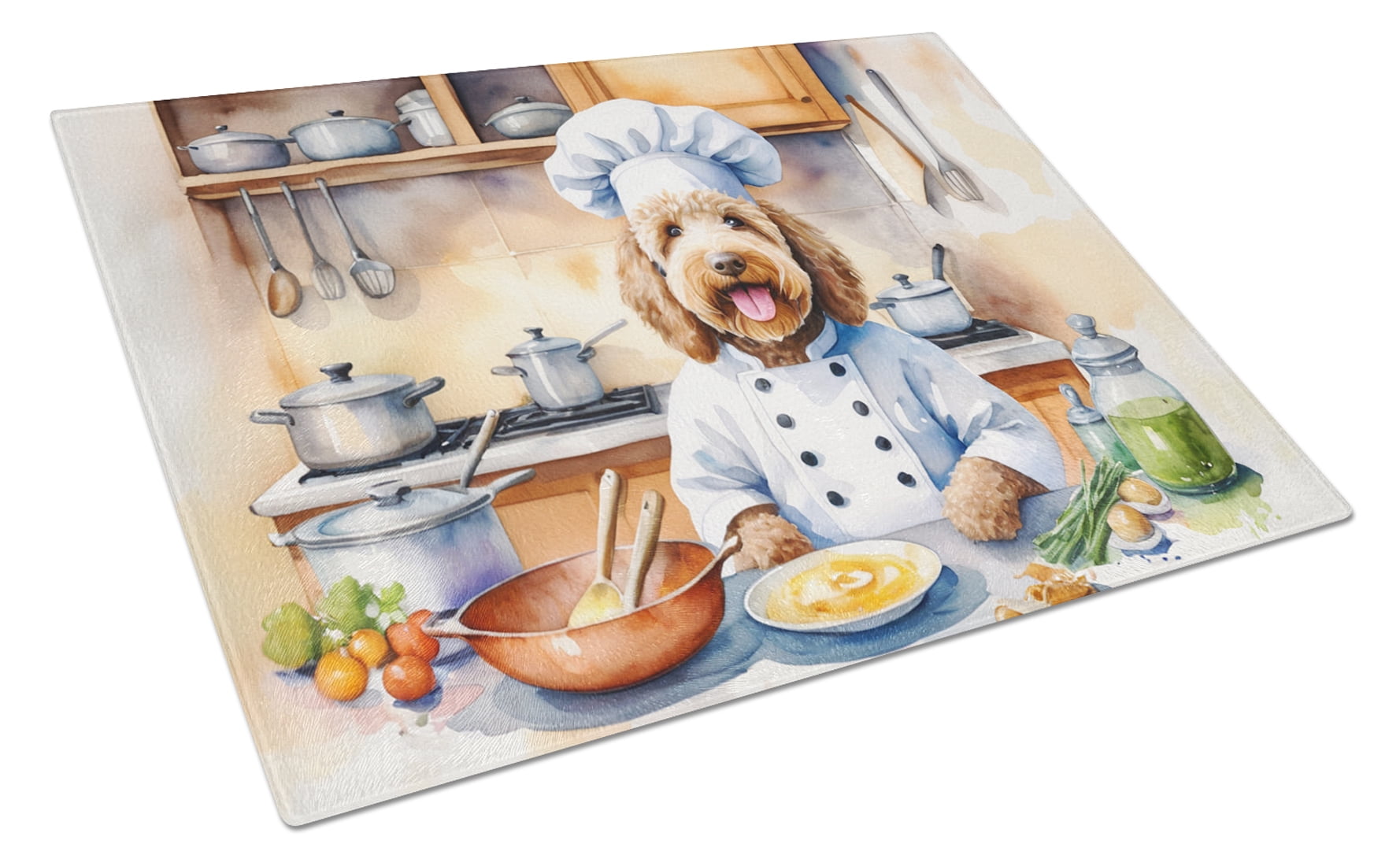 Labradoodle The Chef Glass Cutting Board 12 in x 15 in