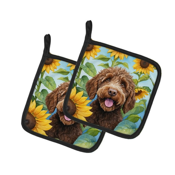 Labradoodle in Sunflowers Pair of Pot Holders
