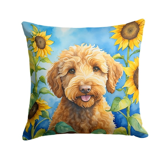 Labradoodle in Sunflowers Throw Pillow 18 in x 18 in