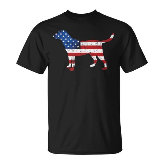 Labrador 4th of July Patriotic American USA Flag Graphic Tee Unisex Adult Cotton Dog Lover Gift Casual Independence Day Lab Enthusiast T-Shirt, Size S, Color Black