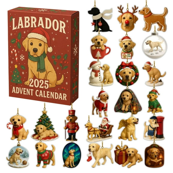 Labrador Advent Calendar 2025 with 24 Unique Dog Ornaments for Holiday Countdown and Festive Decoration Gift Set