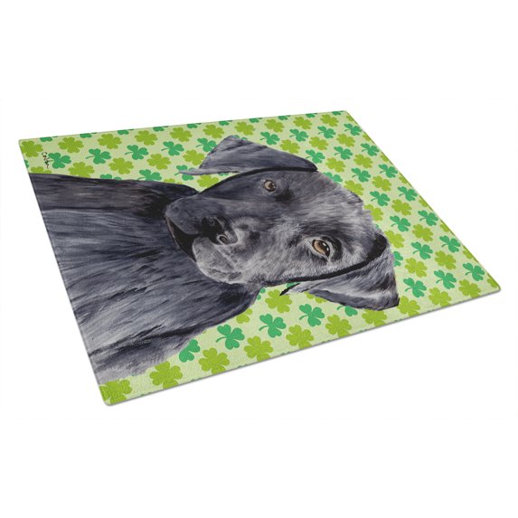 Labrador Black St. Patricks Day Shamrock Portrait Glass Cutting Board Large