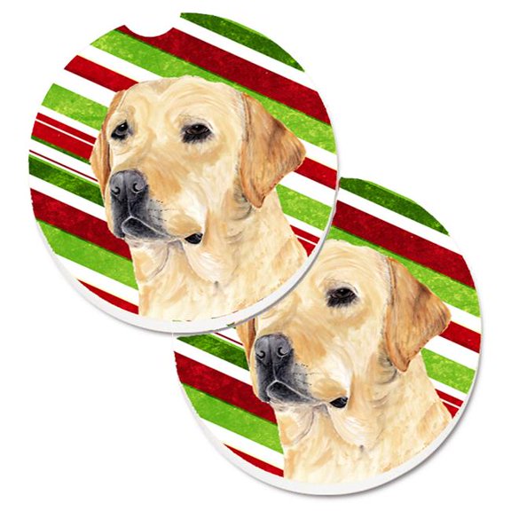 Labrador Candy Cane Holiday Christmas Set of 2 Cup Holder Car Coaster