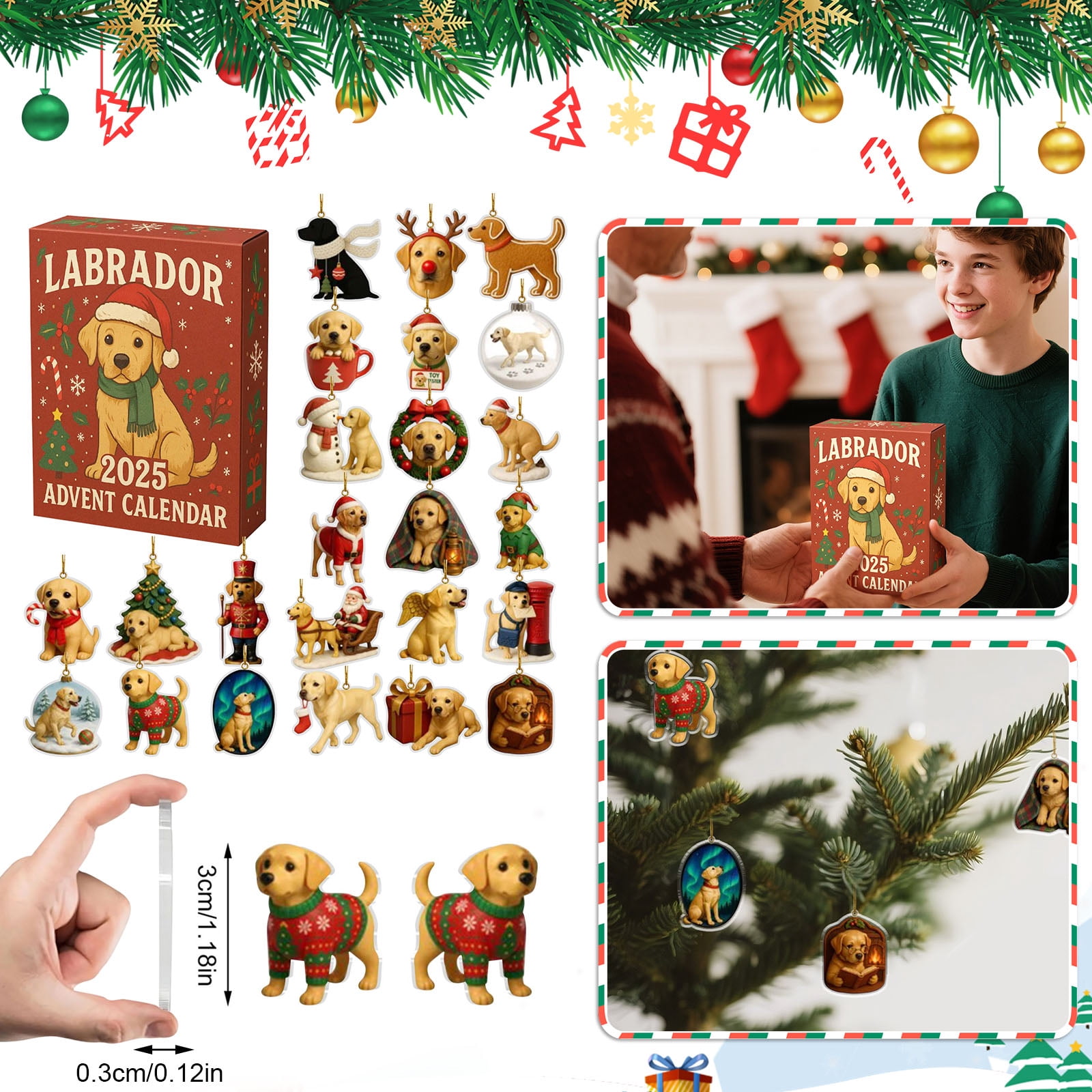 Labrador Christmas Advent Calendars, Christmas Tree Decorations Blind