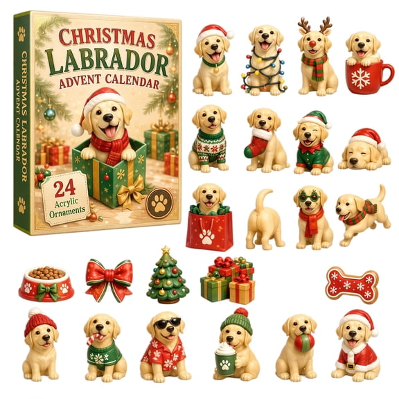 Labrador Dog Advent Calendar 2026, 24-Day Christmas Countdown Blind Box with Collectible Acrylic Holiday Character Ornaments, Festive Seasonal Display Decor Set for Adults & Collectors
