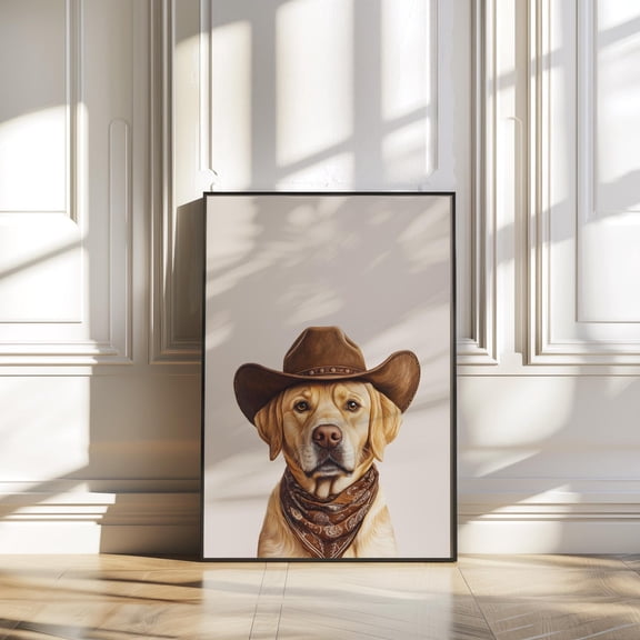 Labrador Dog Cowgirl Cowgirl Hat Cowboy Dog Western, Unframed Paper Print Size 24x36