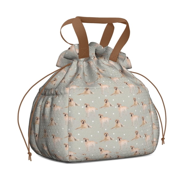 Labrador Dog Drawstring Lunch Bag Women - Drawstring Lunch Bag Insulated for Work Office - Stain-Resistant Large Lunchbags for Women with Multi-Pockets