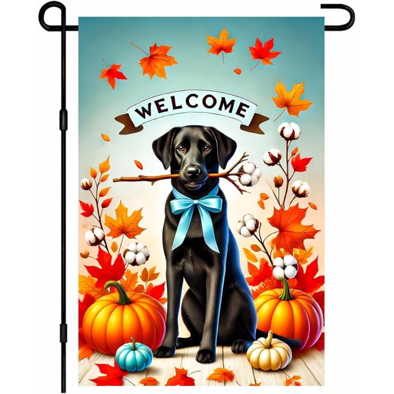 Labrador Dog Fall Garden Flag 12x18 Inch Double Sided Autumn Yard Banner Pumpkin Cotton Decor for Porch Lawn Patio Outdoor Seasonal Decoration