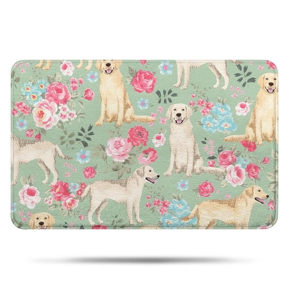 Labrador Dog and Flower Floral Bathroom Rugs Mat,Non Slip Microfiber Bathroom Rug,Rubber Backing,Soft Bathroom Mats for Bathroom Floor,Tub and Shower,17x27in(43x68cm)