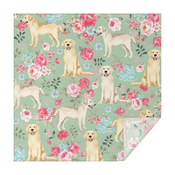 Labrador Dog and Flower Floral Square Tablecloth,Waterproof Square Table Cover,Wipeable Spillproof Washable Table Cover for Home Kitchen Party Decor 42"X42"(107x107cm)