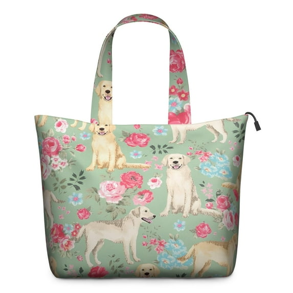Labrador Dog and Flower Floral Travel Tote Bags for Women Carry On,Large Weekender Bags for Women Travel,Multi Functional Duffle Bag for Work,Shopping,Sports