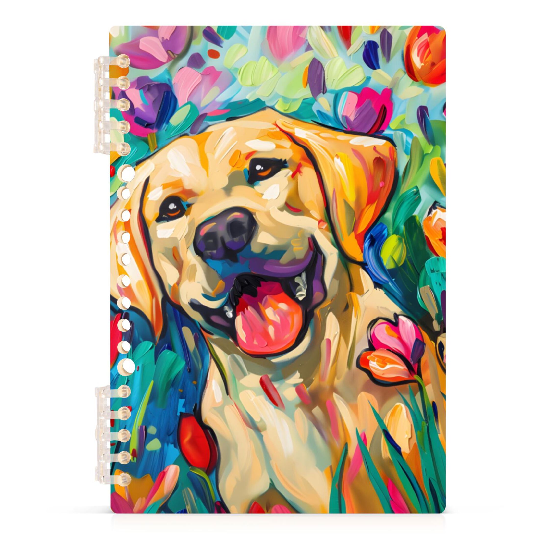 Binded Lab Notebook Labrador Dog Flower Ring Binder Notebook Journey Note Diary College ...