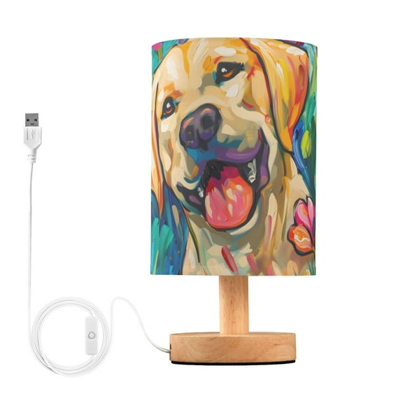 Labrador Dog Flower Table Lamp USB Bedside Desk Nightstand Lamp Printed Gifts Small Lamp Wood Base for Bedroom Living Room Kids Room College Dorm