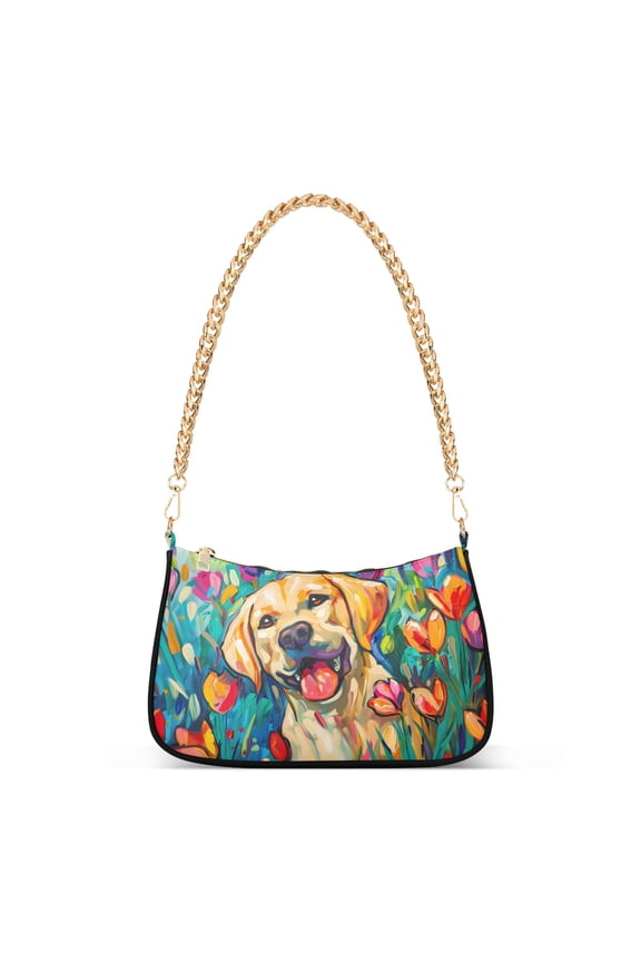 Labrador Dog Flower Women Handbags Shoulder Bag Cross Body Bag with Crossbody Strap Hobo Bags Chain Strap