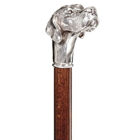Labrador Dog Handle walking cane with Silver plate on wood shaft cane