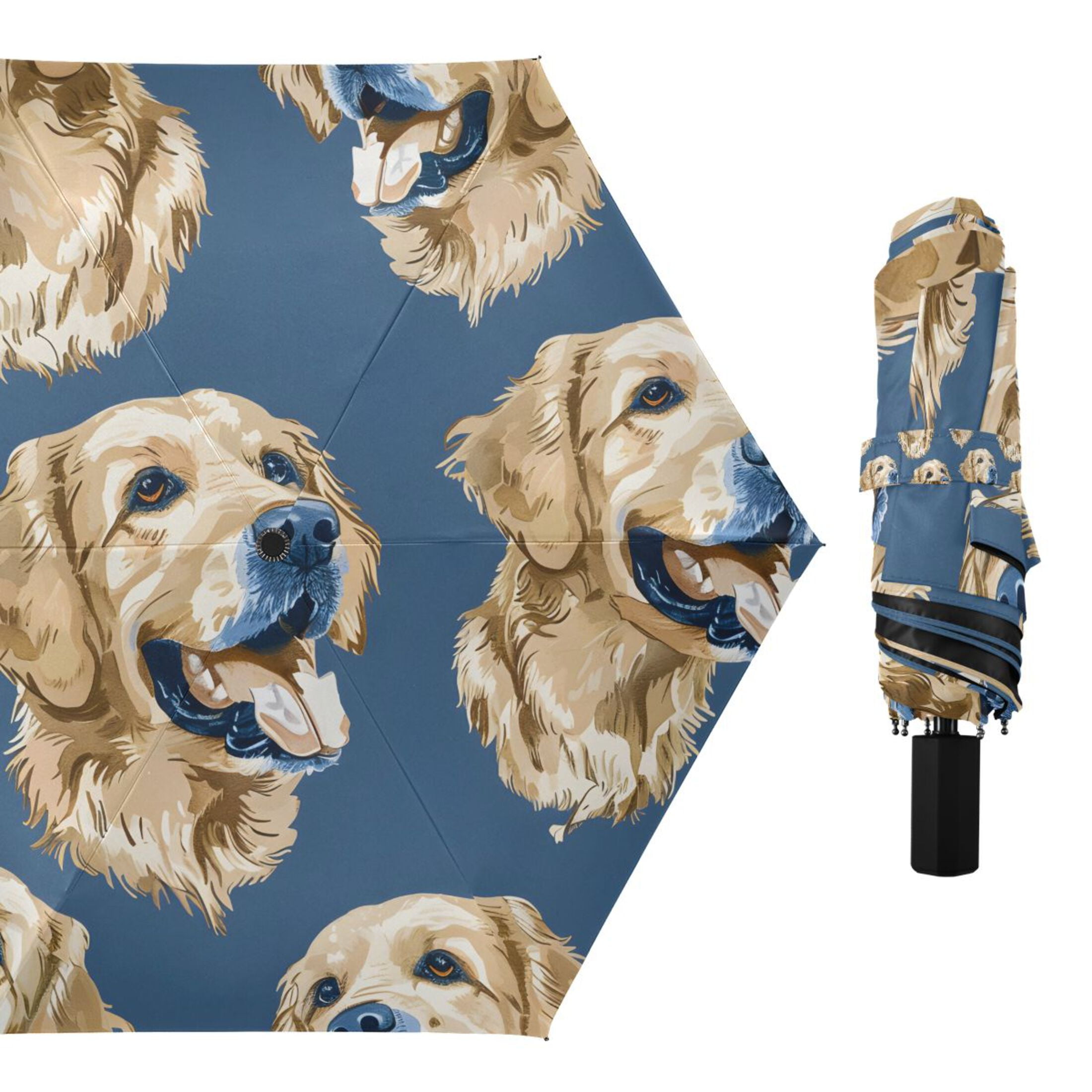 Labrador Dog Head Compact Sun Umbrella Windproof Travel Umbrellas for Rain Strong Portable UV Protection
