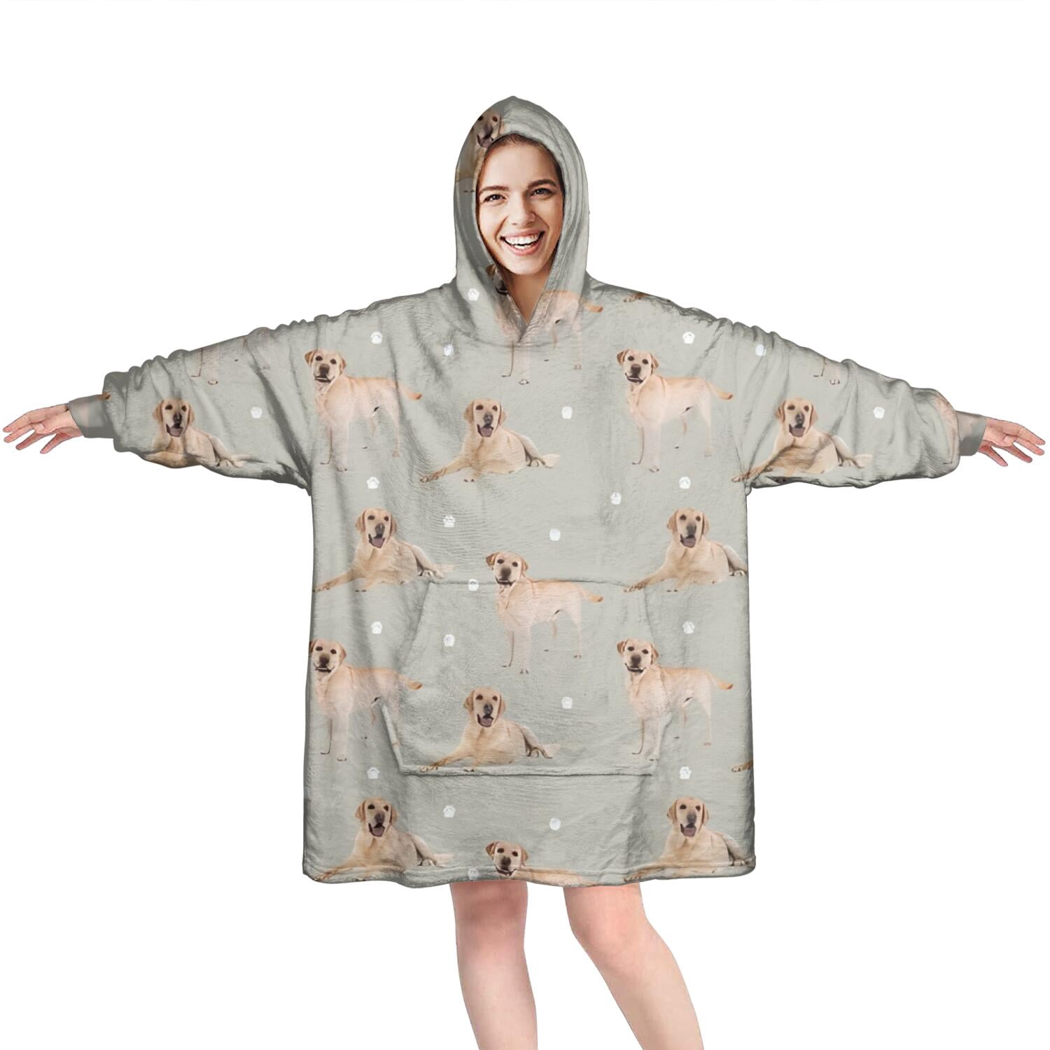 Labrador Dog Wearable Oversized Blanket,Wearable Blanket Hoodie for Adults,Cozy Hooded Blankets with Super Pockets,Super Warm Fuzzy Pullover for Women & Men