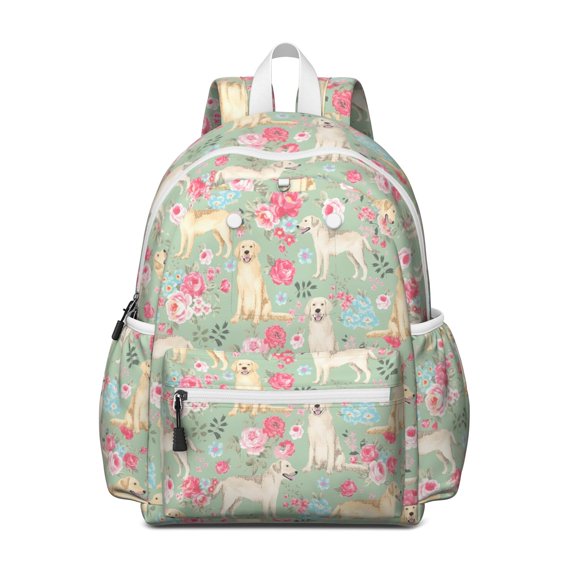 Labrador Dog and Flower Floral Backpack for School,Cute School Bag,Schoolbag with Adjustable Shoulder Straps & Padded Back,13.4"x11"x4.7"