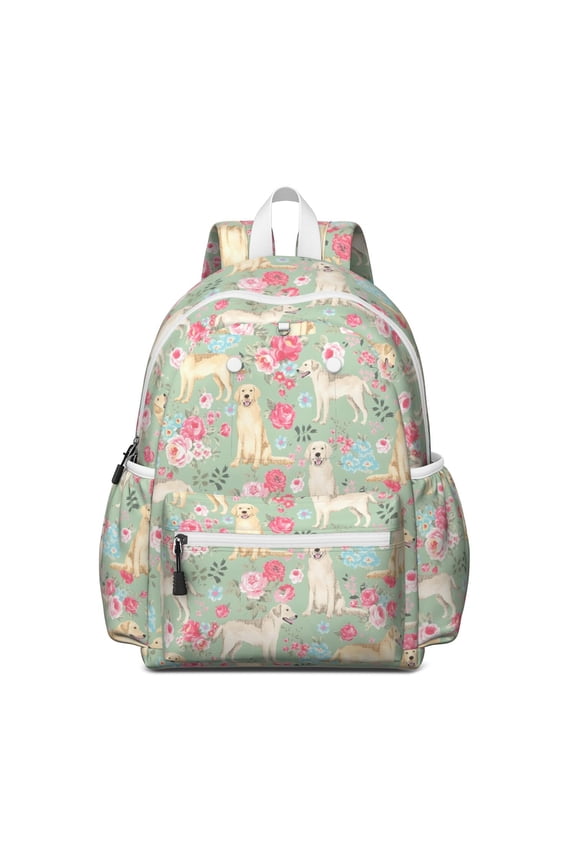 Labrador Dog and Flower Floral Backpack for School,Cute School Bag,Schoolbag with Adjustable Shoulder Straps & Padded Back,13.4"x11"x4.7"