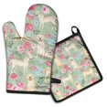 thumbnail image 1 of Labrador Dog and Flower Floral Kitchen Oven Mitt and Pot Holder Sets 2 Pcs for Baking, Cooking and Grilling, Heat Resistant Up To 392 °F, 1 of 7