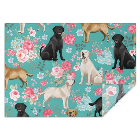 Labrador Dogs with Flowers Rectangle Tablecloth 60"x84",Waterproof Polyester Rectangle Table Cloth, Wipeable Spillproof Polyester Tablecloth for Dining, Camping, Indoor and Outdoor