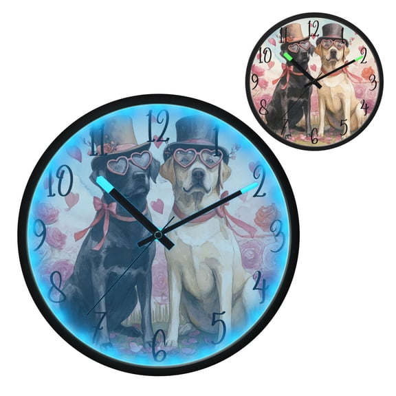 Labrador Dogs Luminous Wall Clock with Sound-Activated LED 12-Inch Silent Acrylic Timepiece for Bedroom Livingroom or Office