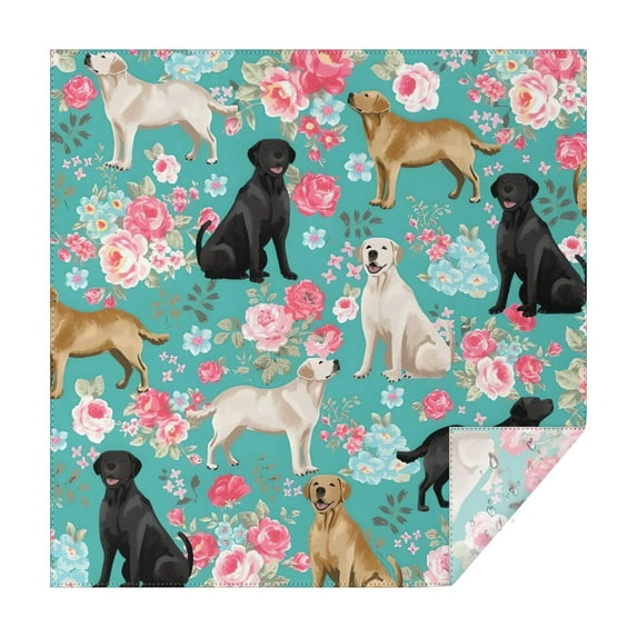 Labrador Dogs with Pioneer Flower Square Tablecloth,Waterproof Square Table Cover,Wipeable Spillproof Washable Table Cover for Home Kitchen Party Decor 52"x52"(132x132cm)
